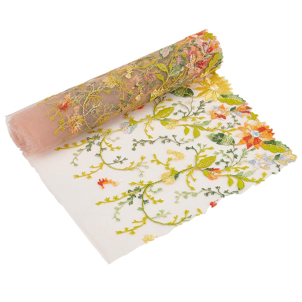 FINGERINSPIRE 2Yards/1.8M Retro Asian Yellow Floral Lace Trim, Polyester Tulle Mesh Lace, Formal Special Occasions, Wedding