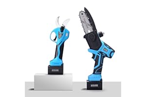 SUCA Electric Pruning Shears Pruning Shears Pruning Shears Tree Pruner Branch Cutter Pruners for Gardening with 2pcs 2Ah Lithium Battery 4-7 Working Hours Tree Branch Pruner (blue28mm+chainsaw)