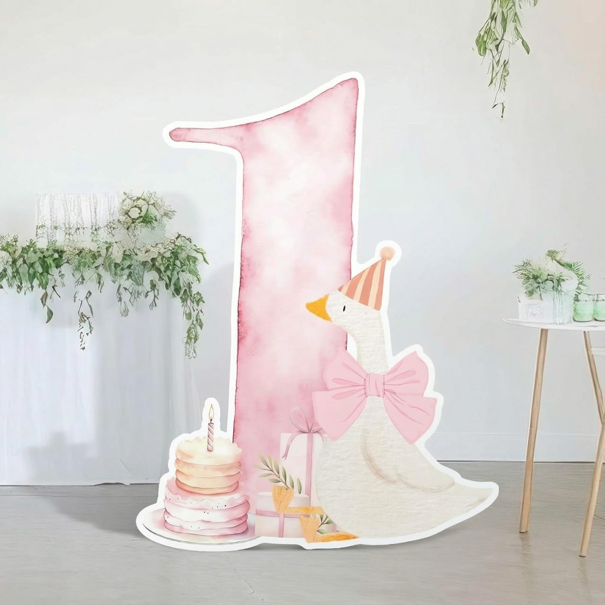 Photo 1 of Croblissful One Silly Goose Party Decorations 1st Birthday Backdrop Duck Animal Background Prop for Birthday Baby Shower Party Supplies(Watercolor Pink,One Goose)
