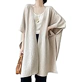 Ailaile 100% Merino Wool Shawl Wrap Women's Knitted Poncho Cape Cardigan Autumn Winter Loose Open Sweater Coat