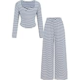 SOLY HUX Girl's 2 Piece Outfits Striped Long Sleeve Fall Matching Sets Bow T Shirt Tops and Wide Leg Pants