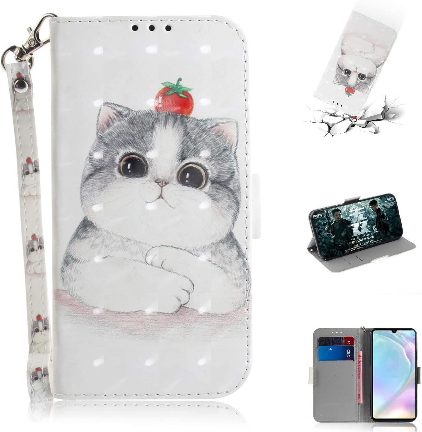Slynmax Phone Case Compatible with Huawei P30 Case, Cover for Huawei P30 Anti-scratch Stand function Card holder Card slots Magnetic closure Wallet