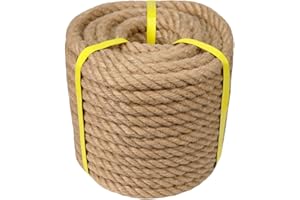 DERZINET Natural Jute Rope - 3/4 Inch×50 Feet - Twisted Manila Rope - Thick Hemp Rope for Crafts, Hanging Swing, Nautical, Decorating