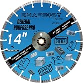 RHAPSODY 14 Inch Diamond Concrete Saw Blade, Turbo Segmented Blade | General Purpose Blade Dry/Wet Cutting Concrete, Reinforced Concrete, Masonry, Brick, Block,1"-20mm Arbor
