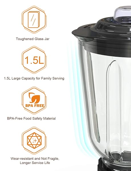 HORETT SMOOTHIE BLENDER FOR KITCHEN, 750W COUNTERTOP WITH 48OZ GLASS PITCHER, 6 STAINLESS STEEL BLADES, 2 SPEEDS & PULSE FUNCTION SMOOTHIE, SHAKES, ICE CRUSHING AND FROZEN FRUITS