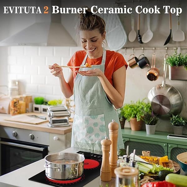 EVITUTA ELECTRIC COOKTOP, 2 BURNER ELECTRIC STOVE WITH LED TOUCH SCREEN, 9 HEATING LEVELS, TIMER, CHILD LOCK, AIR INSULATION, SILENT HEATING, 110V 12 INCH BUILT-IN HOT PLATE