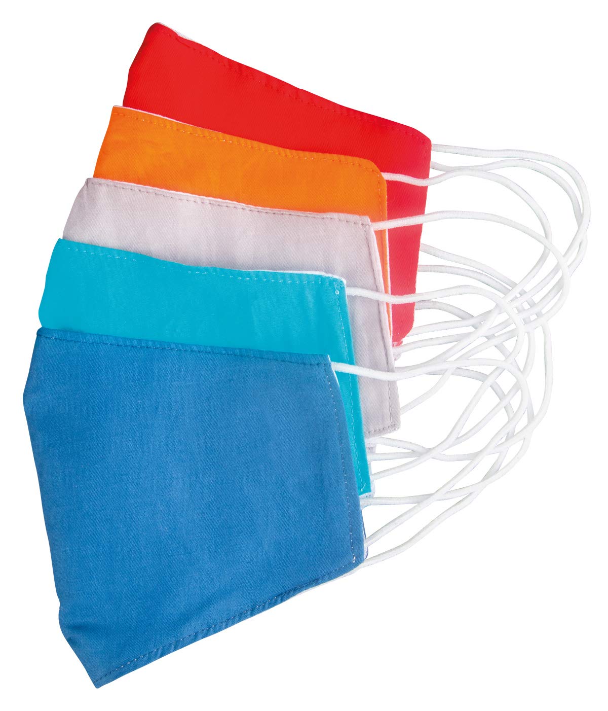 Rayher 52028999 Set of 5 Reusable Face Masks, Washable Fabric Face Coverings with Elasticated Straps, Assorted Colours