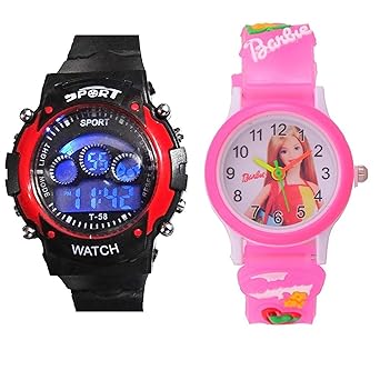 PRIMESHOP Digital 7 Light Analogue Black Dial Combo Watches for Boys and Girls