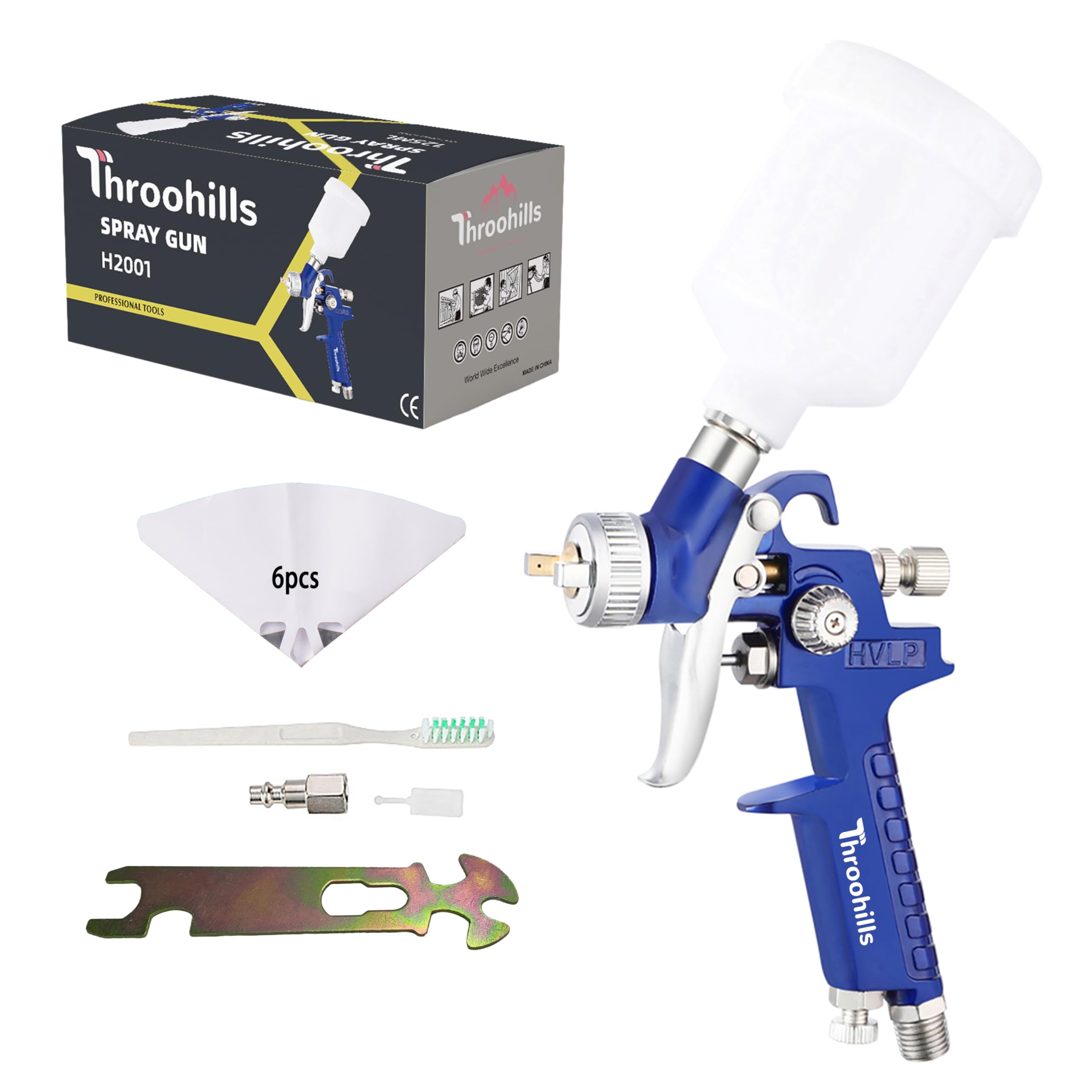 Photo 1 of Throohills General Purpose Touch Up Spray Gun Air Paint Sprayer with 0.8mm Nozzle 125cc Cup and 6Pcs Paint Strainers