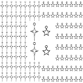 WANDIC 200 Pcs Silver Starry Star and Pentagram Charms, Cross Charms for Jewelry Making Metal Hollow Four-pointed Star Quadrangle Pendants for Bracelet Earrings Necklace DIY Craft