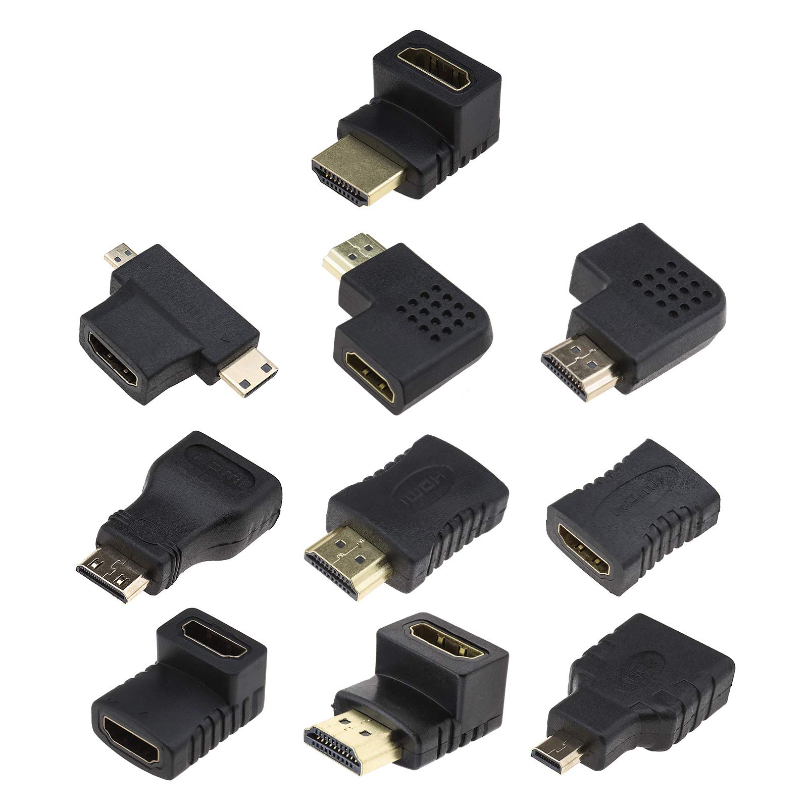 Be In Your Mind 10Pcs Mixed HDMI Adapters Kit,HDMI to Mini HDMI/Micro HDMI HDMI Female Male Gold-plated Interface Converter Connector