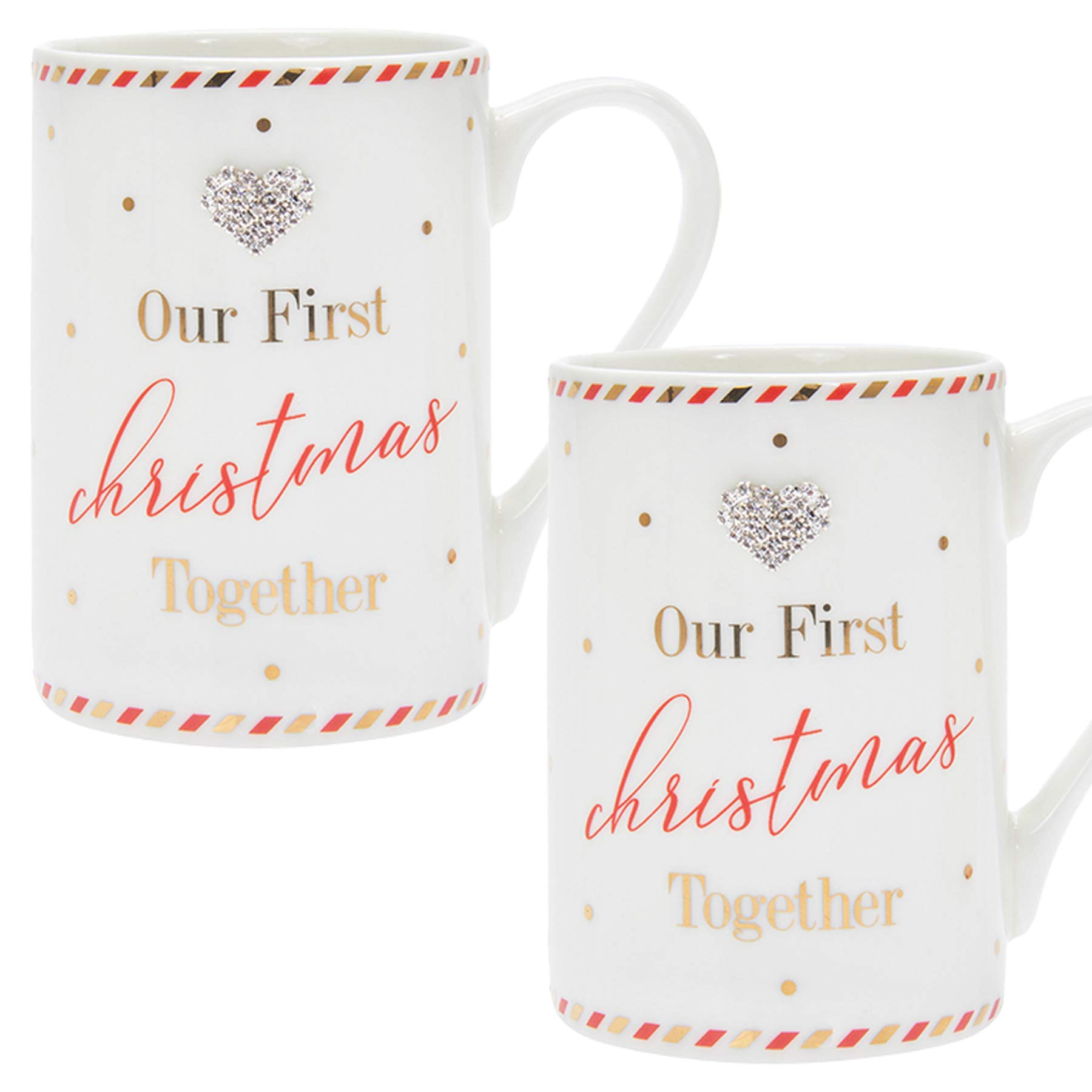 Mad Dots Set of 2 Boxed Christmas Mugs with Diamante Heart - 1st Christmas Together