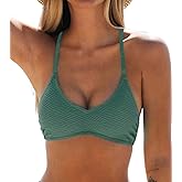 CUPSHE Bikini Top for Women Bathing Suit Criss Cross Self Tie Spaghetti Straps V Neck