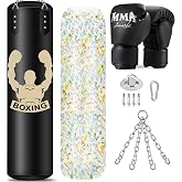 Filled Punching Bag for Adults, 4FT PU Hanging Bag with Filler and Gloves