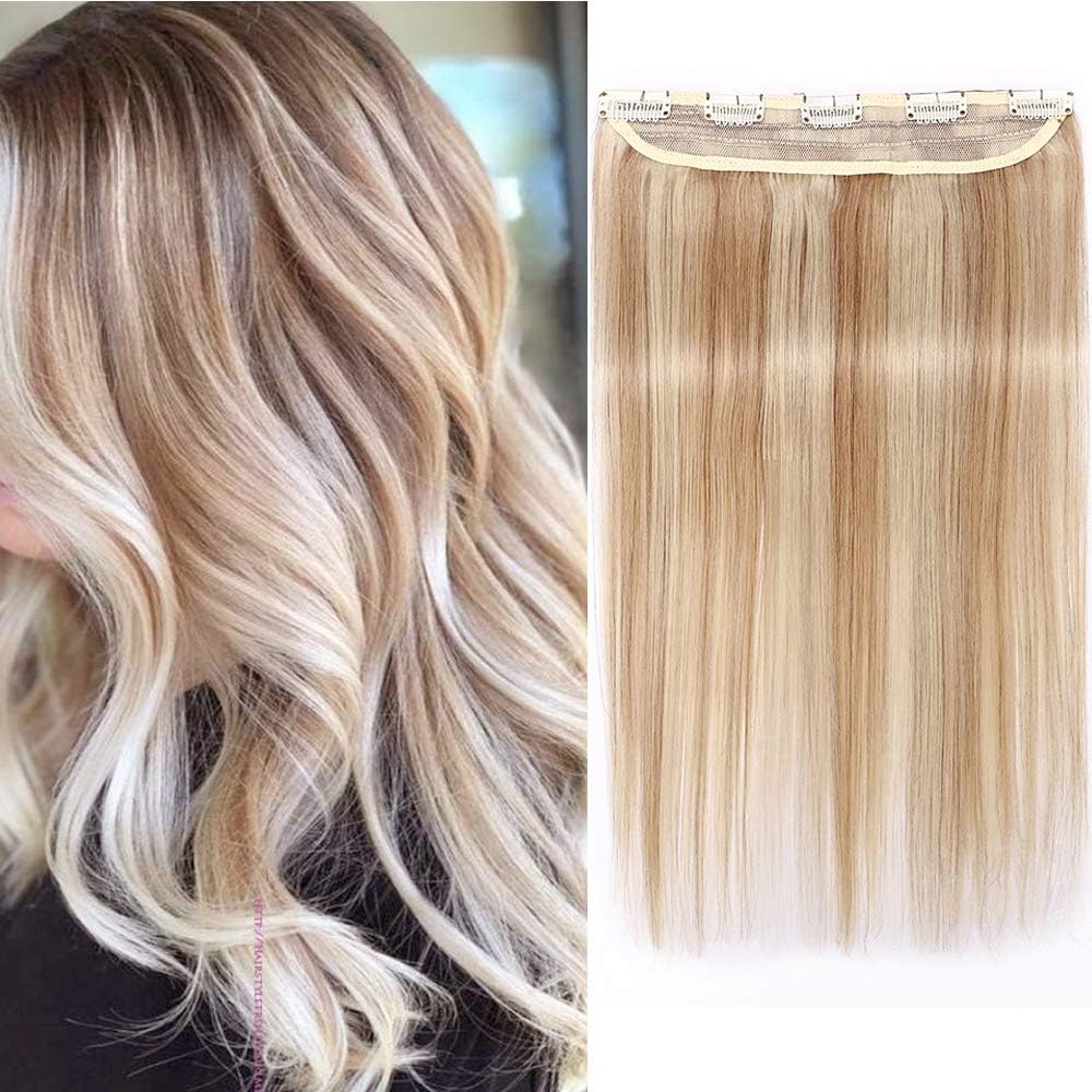 Silk-co One Piece Clip on Hair Extensions Seamless Clip in Hair Extensions Human Hair Highlighted 3/4 Half Head Real Remy Hair Extension (24"-60g