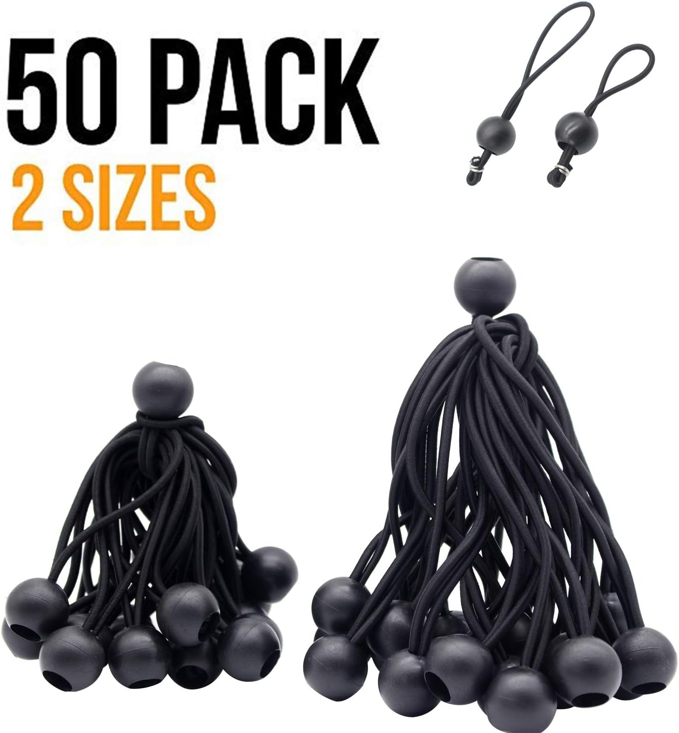4inch & 6 inch 50PK Ball Bungee Canopy Cord Black Color For Securing Household Items, Securing Automotive Items - - 