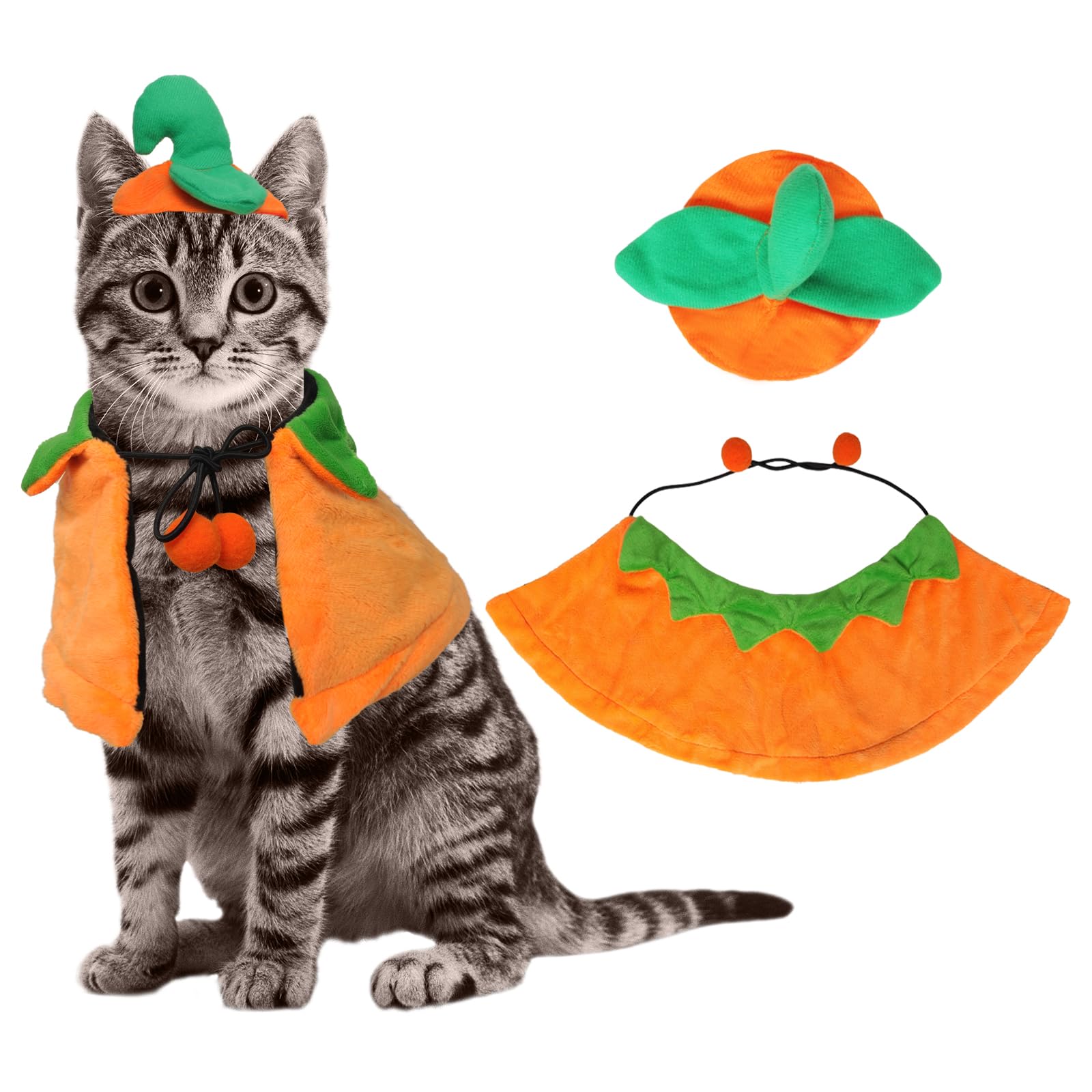 Photo 1 of Bgfhna Halloween Cat Costume Pumpkin Cape Hat Set Cute Pet Halloween Soft Pumpkin Set Dog Cat Party Dress Up Accessories Cosplay Supplies