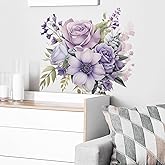Purple Rose Daisy Flower Wall Stickers, sacinora Watercolor Romantic Floral Art Wall Decals Removable Vinyl Peel and Stick for Living Room Bedroom Nursery Sofa TV Background Decorations