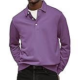 Men's Long Sleeve Polo Shirts Classic Button Golf Shirt Solid Casual Pullover Sweatshirts