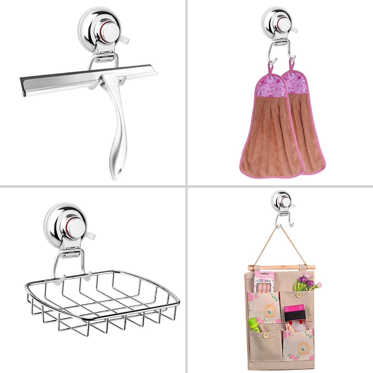 Vakuum Saugnapf Doppelt Haken - Pasway Heavy Duty Anti-Rutsch Super leistungsstarke 304 Edelstahl Doppelhaken für Bad & Küche, Chrom, Handtuch Aufhänger Lagerung (2 PACK)