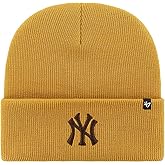47 New York Yankees Beanie Mens Womens Cuffed Knit Winter Hat, Stretch Fit, Wheat Yellow/Brown Logo, One Size