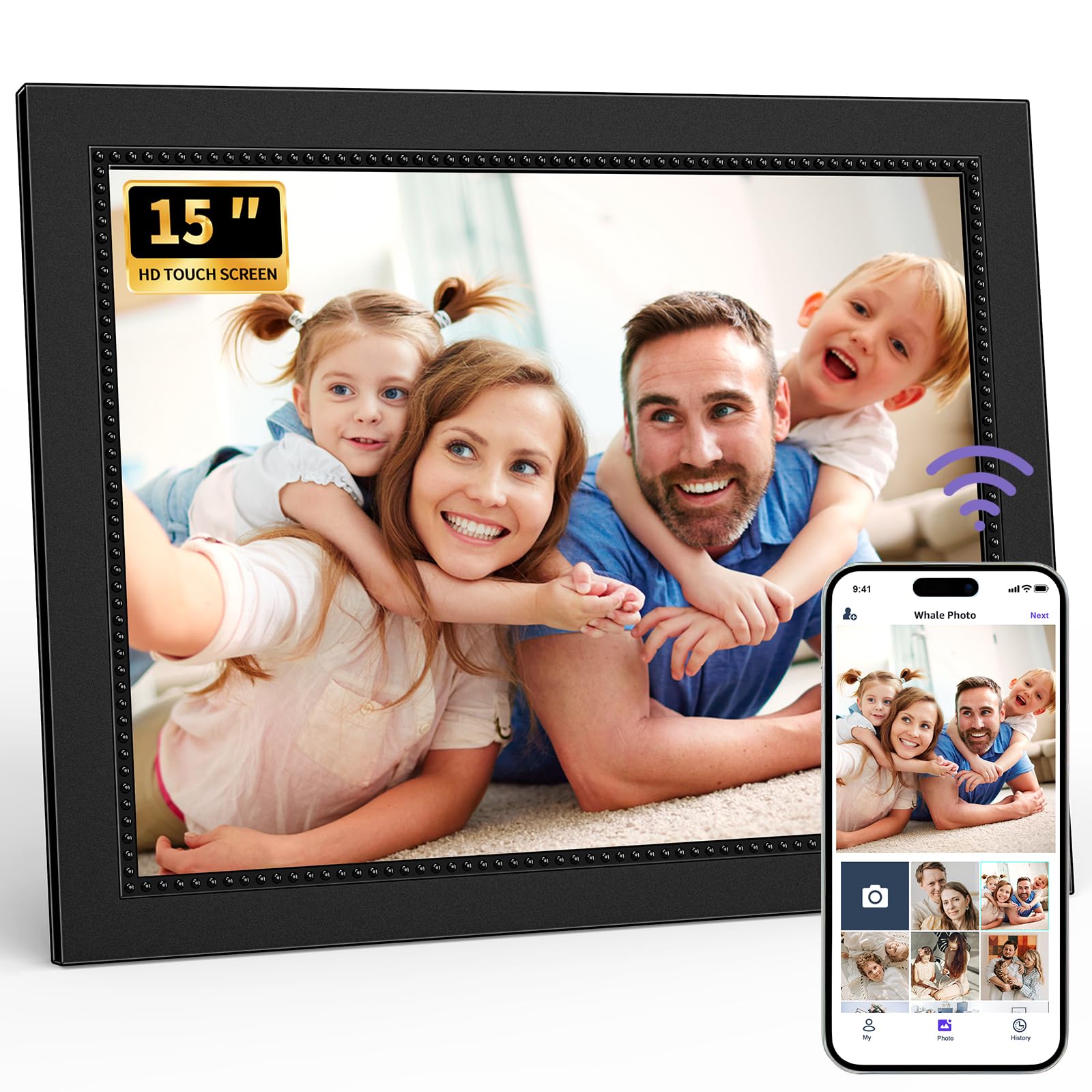 Photo 1 of Digital Photo Frame 15 Inch WiFi Touch Screen Digital Picture Frame Compatible with Alexa Voice 16GB Storage, Auto-Rotate Easy to Share Photo/Video via App from Anywhere
