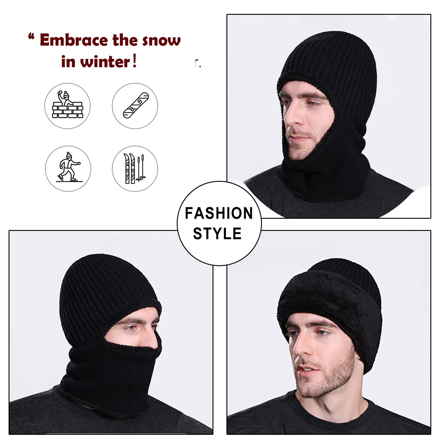 MOCOFO Warm Winter Hats, 3-in-1 Knit Beanie with Flexible Neck Guard,Unisex Face Mask Riding Hat for Winter Outdoor Sports Cycling Motorcycle Ski Snowboard or Fishing