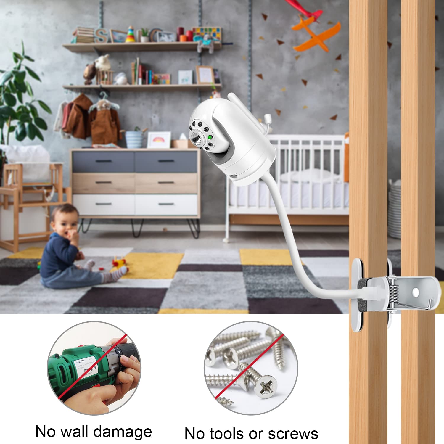 Flexible Clip clamp Mount Compatible with Infant Optics DXR-8 and DXR-8 PRO Video Baby Monitor Camera 15.7 inches Flexible Long Gooseneck Arm, Baby Monitors Holder for Crib Baby Camera Stand