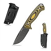 SDOKEDC Knives DC53 Steel Tactical Hunting Fixed Blade Knife G10 Handle with kydex sheath for Men EDC Outdoor Camping Survival (Black stone wash+yellow handle)