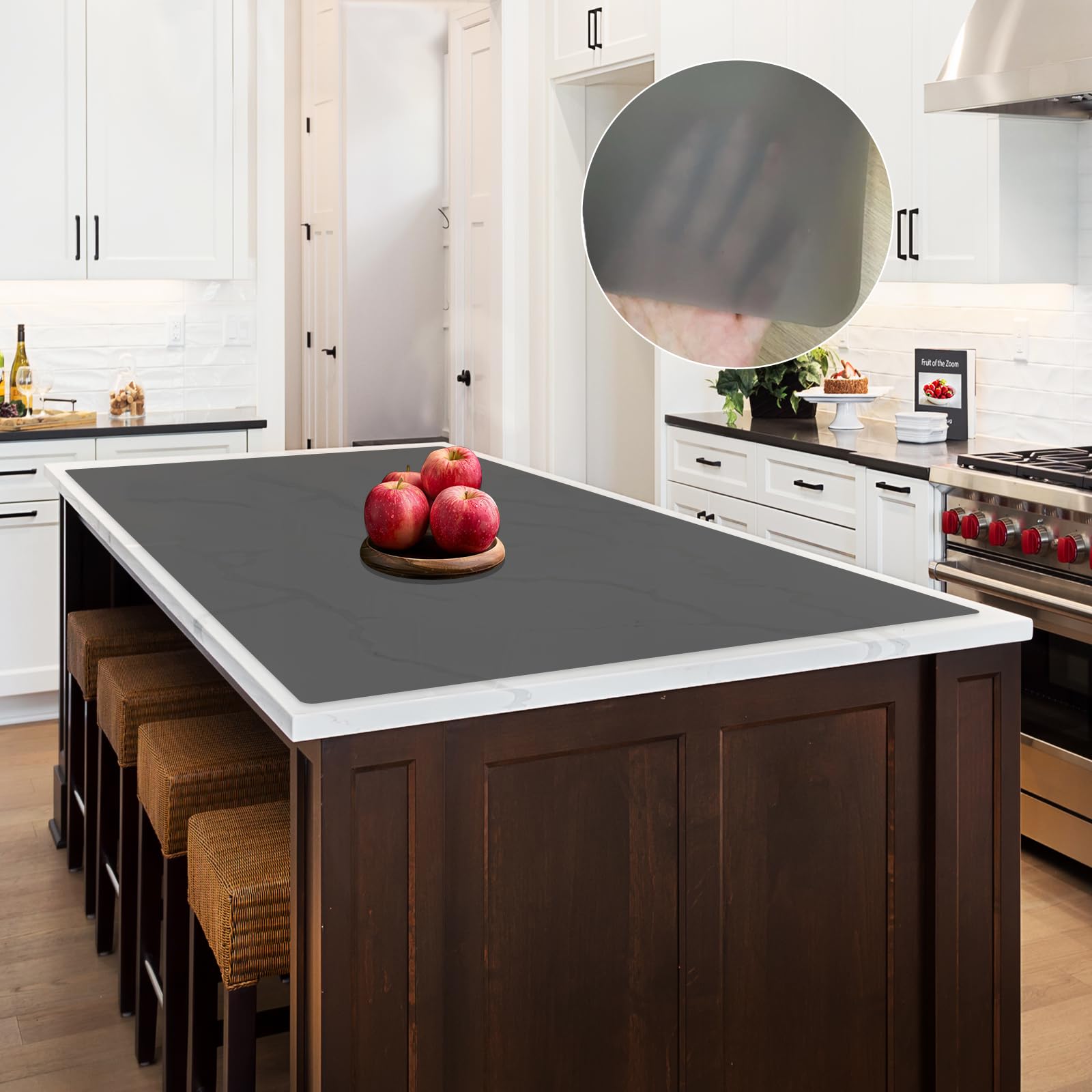 Photo 1 of 2MM Thick Large Silicone Mat, 47.2"x23.6"(120cmx60cm) Silicone Mats for Kitchen Counter, Heat Resistant Mat, Non-Slip Kitchen Counter Mat, Waterproof Countertop Protector for Craft, Translucent Black