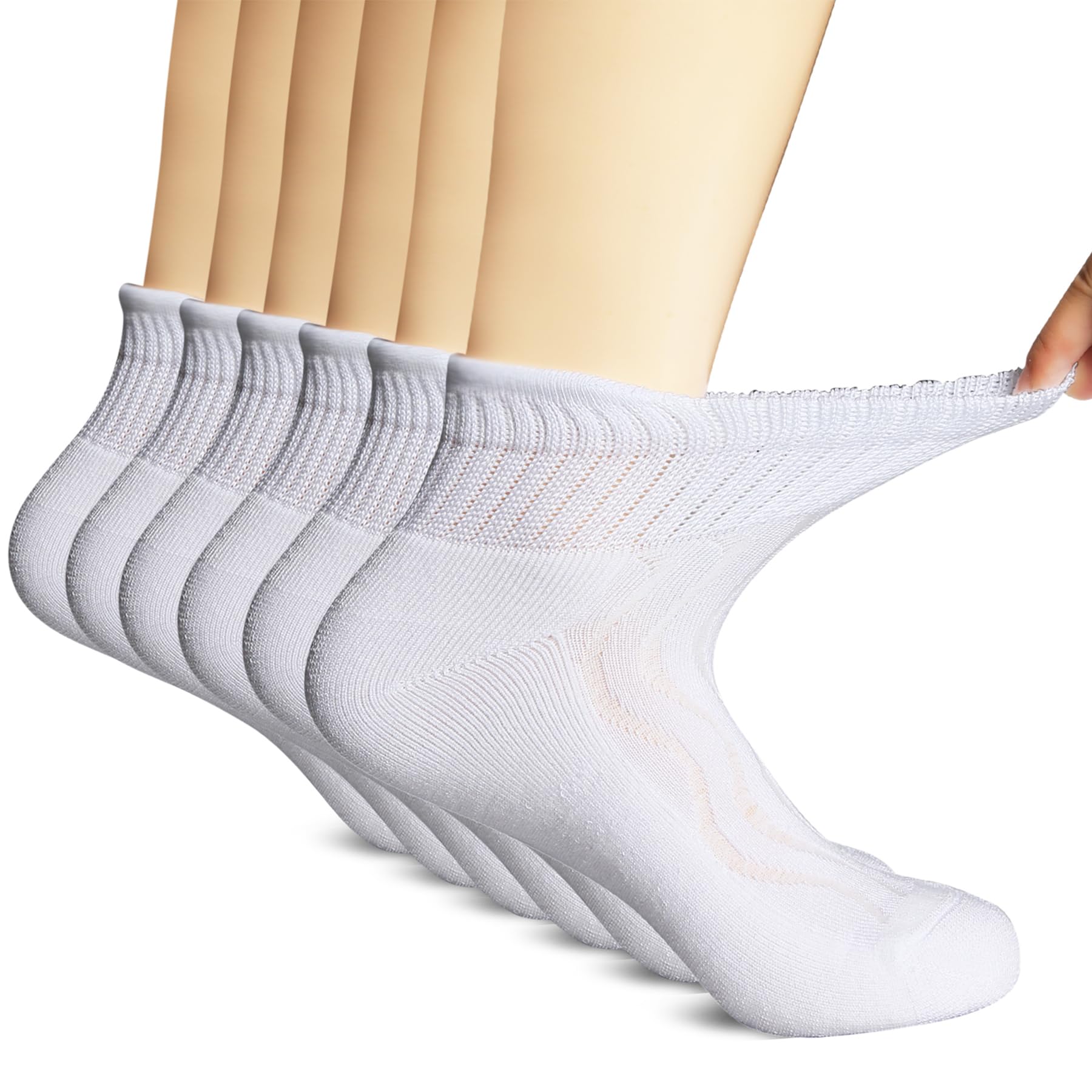 Photo 1 of +MD Diabetic Socks for Men Women-6 Pairs Ankle Non-Binding Extra Wide, Seamless Circulator Socks for Edema 10-13 White