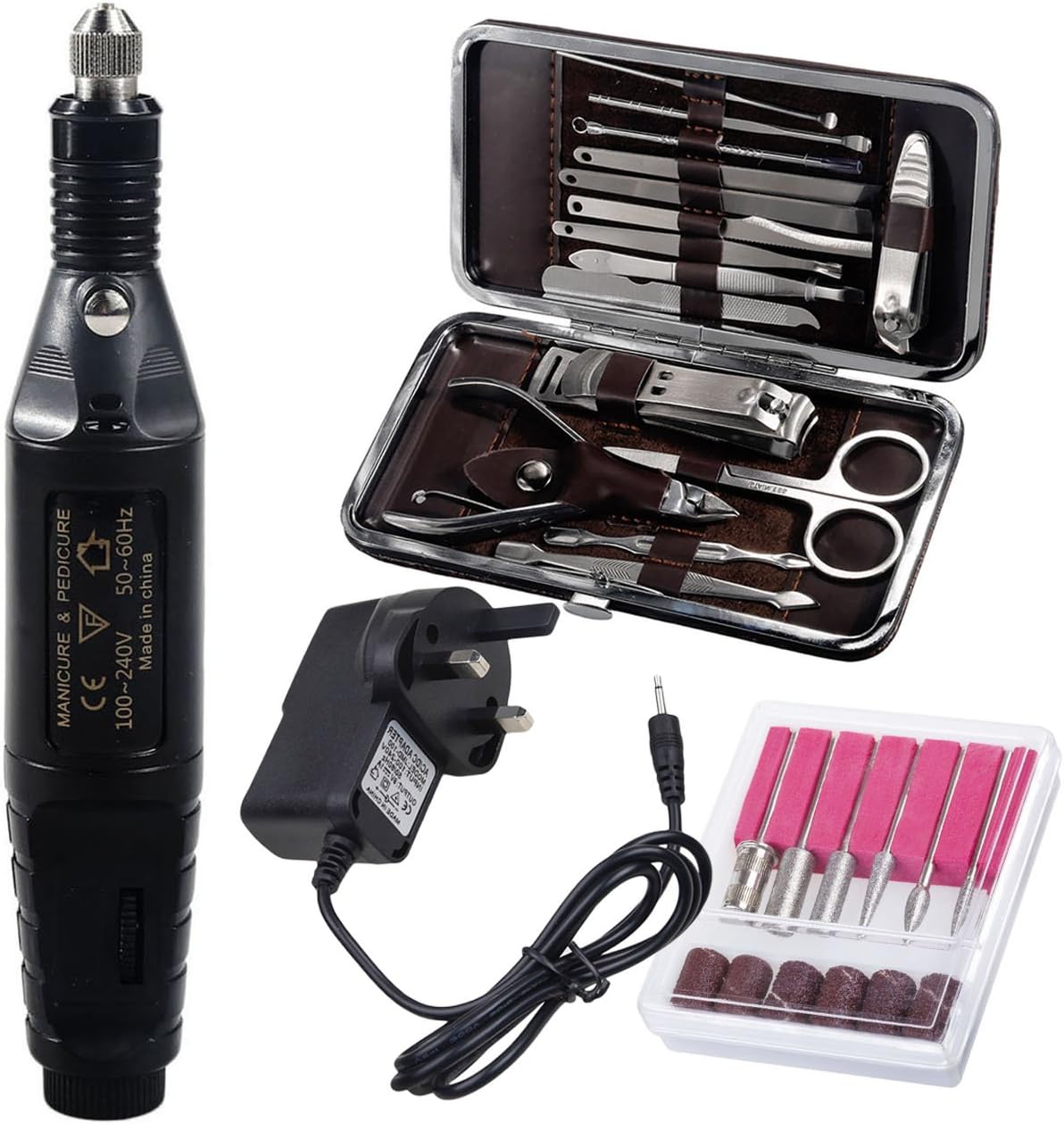Garberiel Nail Art Drill Kit,Professional Finger Toe Nail Care Electric Nail Polishing Machine Manicure Pedicure Kit Art File Bit 6 Optional (Black)