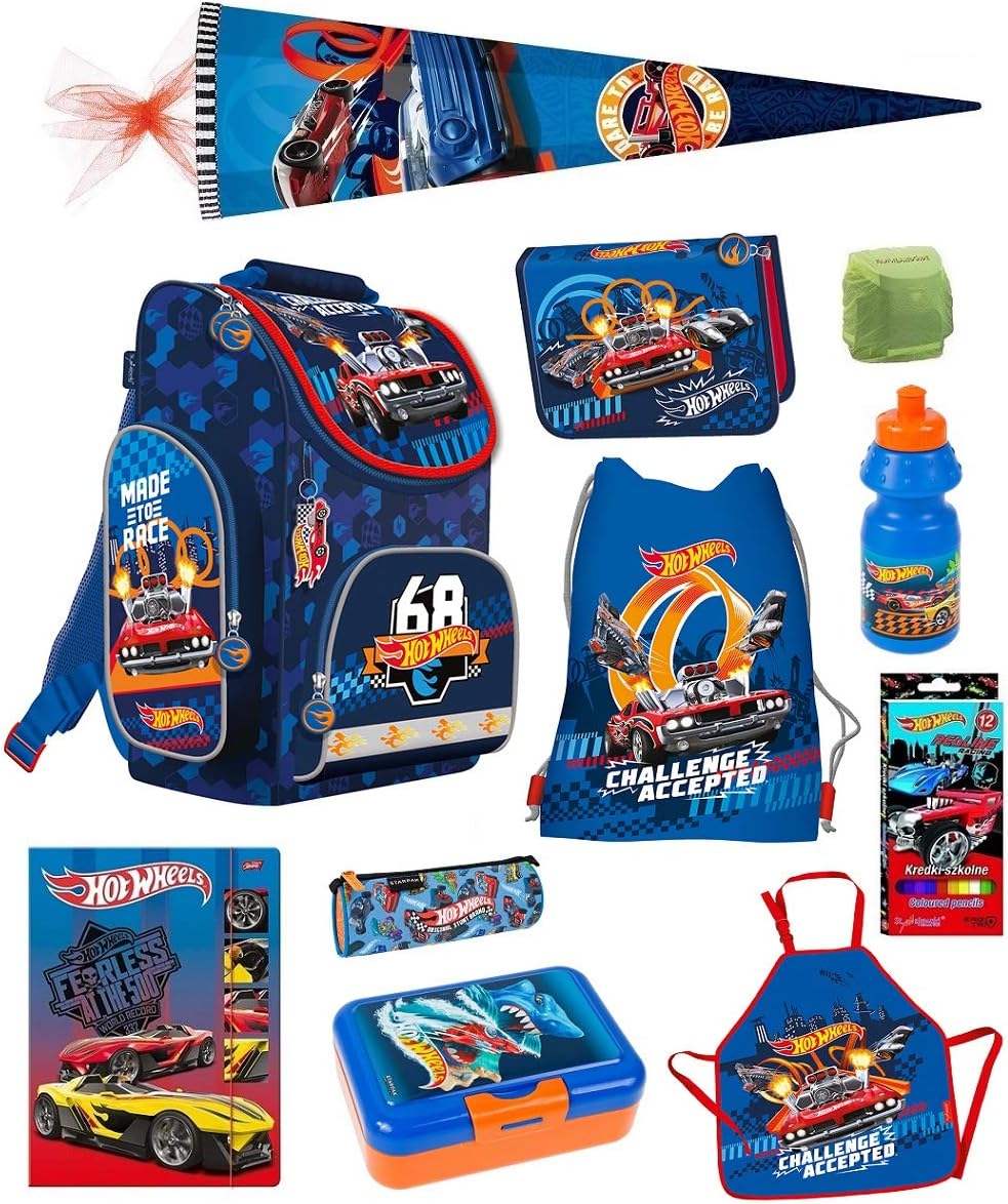 Familando Hot Wheels Schulranzen-Set 11tlg. mit Federmappe und Schultüte 85 cm Ranzen 1. Klasse Einschulung
