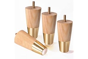 WEKIS Solid Ash Wood Furniture Legs 4 Inch, Sofa Replacement Wooden Leg Set of 4, Cabinet Legs, Dresser Legs, Couch Legs, Recliner Legs (Ash Wood Legs with Metal Cap 4 Pack, 4 inch)
