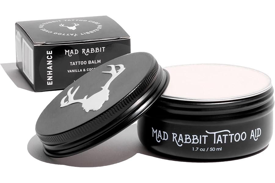 Mad Rabbit Tattoo Balm & Aftercare Cream- Color Enhancement that Revives Old Tattoos, Hydrates New Tattoos, Made With Clean Ingredients + Petroleum Free, Daily Tattoo Lotion Moisturizer & Brightener