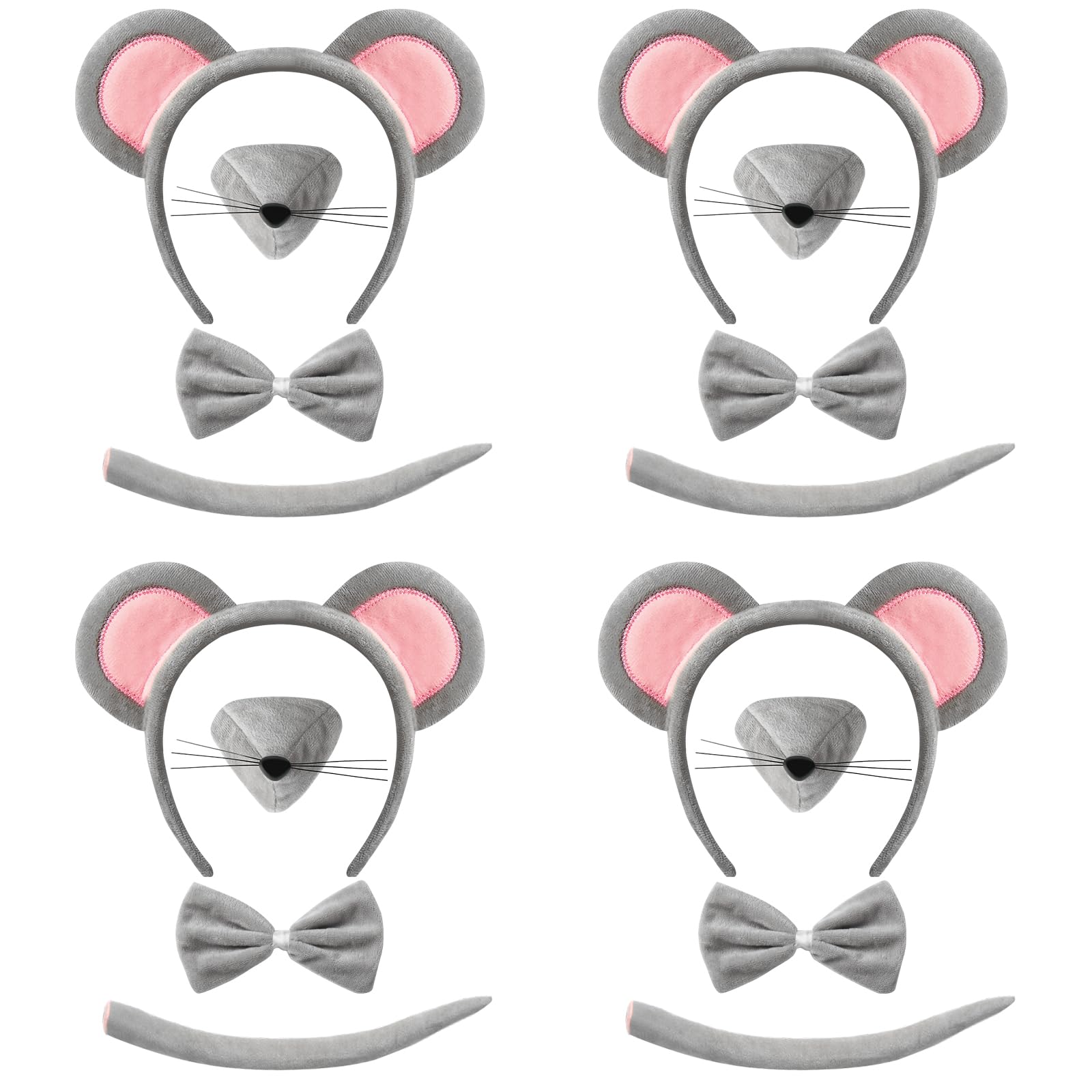 Photo 1 of VZZNN Mouse Costume Set 16 Pieces - 4 Complete Kits with Ears, Tail, Bow Tie & Nose for Halloween, Cosplay, Theme Parties for Adults & Kids