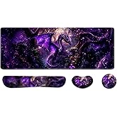 Desk Pad and Keyboard Wrist Rest, Large Mouse Pad + Keyboard Pad+Mouse Wrist Support, Non-Slip Desk Mat Protector for Office, Home 31.5×11.8 Inches Anime Dragon