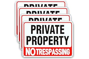 LYKJDNZ 4 Pack Large No Trespassing Signs Private Property, 8x12 Inch Rust Free Aluminum Sign, With Reflective Film，Easy To Mount, Weather Resistant, Waterproof