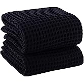 PÜSKÜL Premium Waffle Bath Towels Set of 2 - Organic 100% Turkish Cotton Bath Towel - Quick Dry, Absorbent, Light, Thin, 32x63 Large Waffle Towels for Bathroom (Black Bath Towels - Pack of 2)