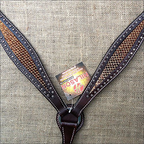 HILASON Western Horse Breast Collar Tack American Leather Brown Gold Inlay