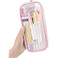 EASTHILL Grid Mesh Pen Pencil Case with Zipper Clear Makeup Color Pouch Cosmetics Bag Multi-Purpose Travel School Teen Girls and Boys Transparent Stationary Bag Office Organizer Box for Adluts(Pink)