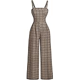 Floerns Women's Retro Plaid Wide Leg Jumpsuit Square Neck Sleeveless One Piece Romper