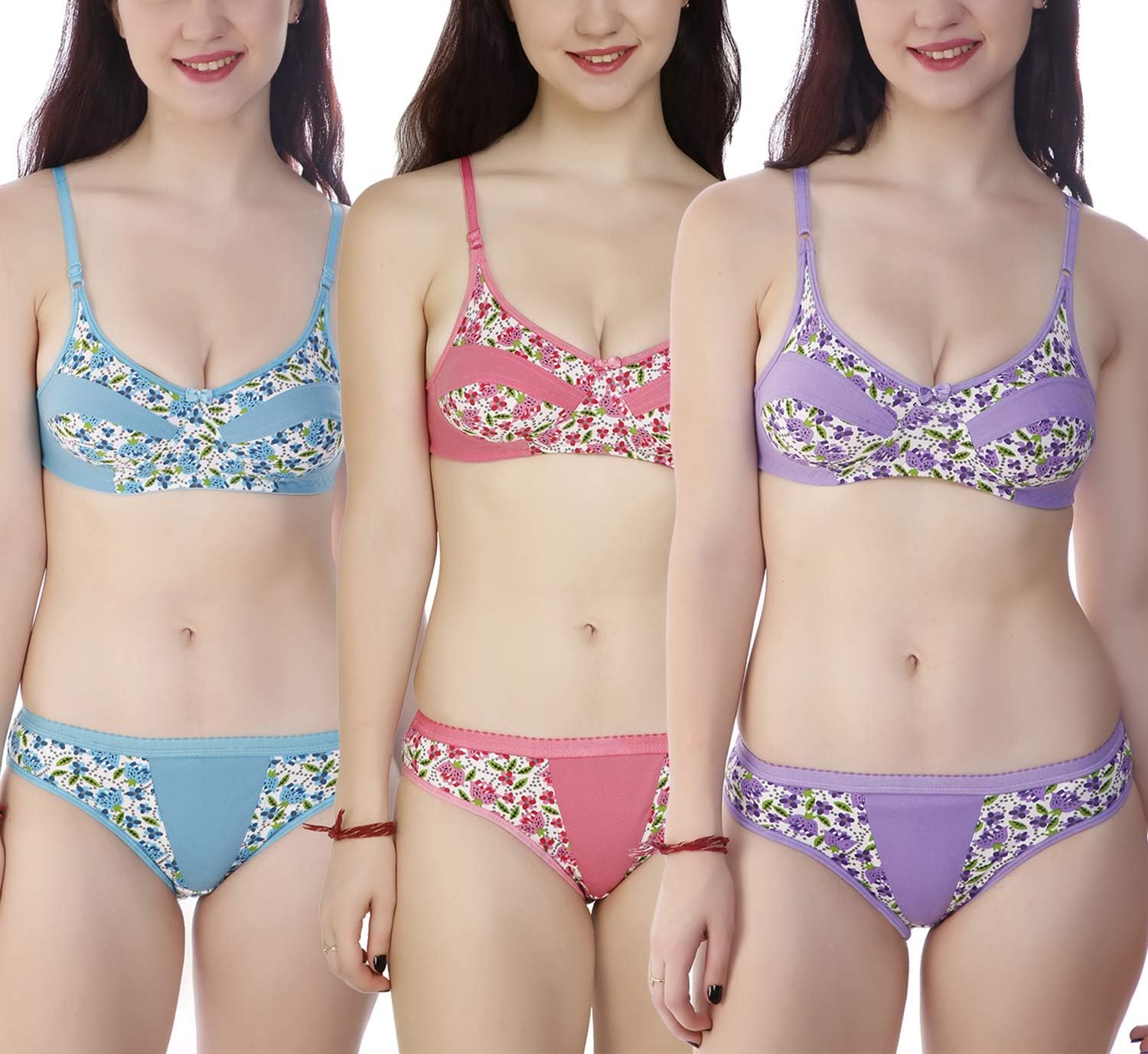FIMS - Fashion is my style Womenโs Cotton 3 Bras, 3 Panty Set, Sexy Lingerie for Honeymoon Sex|Lingerie Set for Women|Bra Panty Set for Women|Babydolls Sexy Lingerie for Honeymoon| Sexy Lingerie|