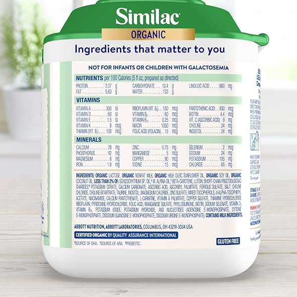 SIMILAC ORGANIC INFANT FORMULA, EASY TO DIGEST, USDA-CERTIFIED ORGANIC, POWDER, 20.6-OZ TUB