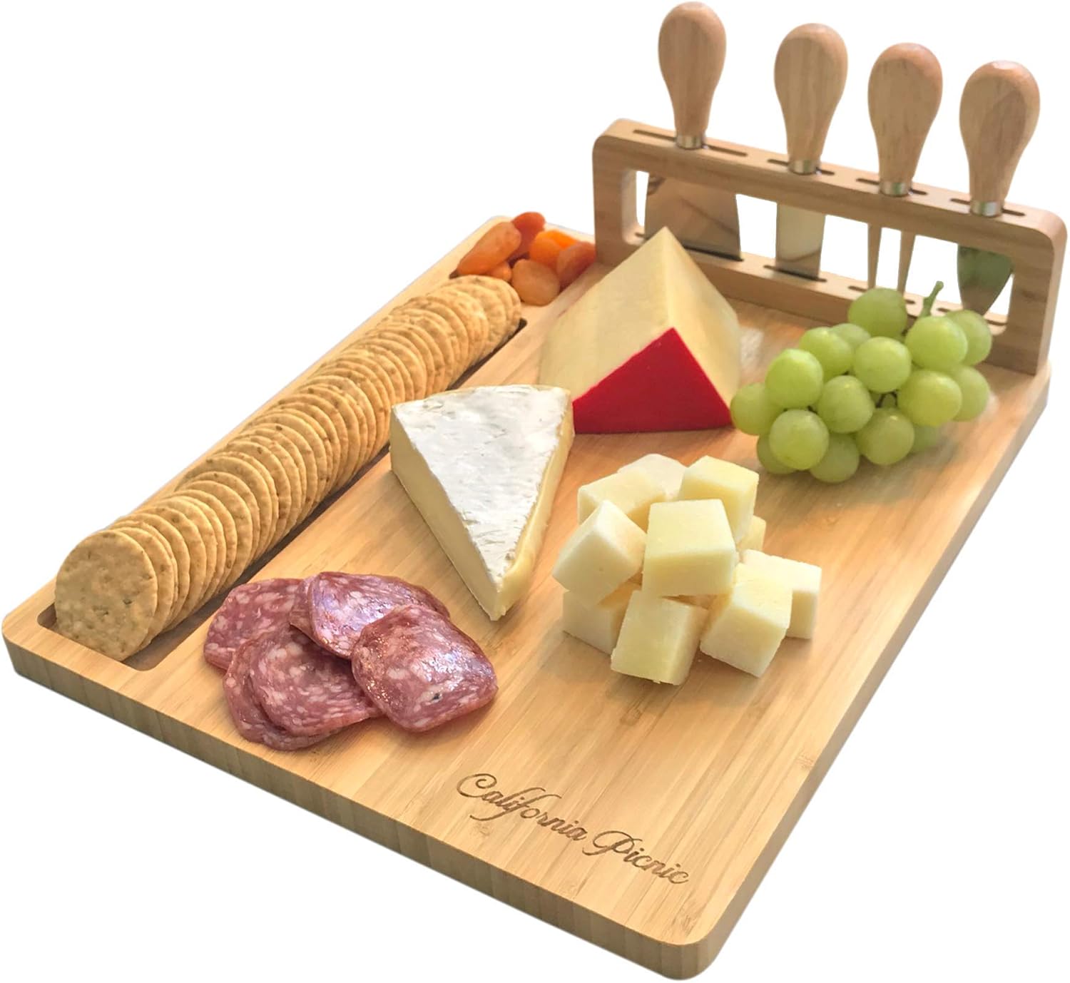 Cheese Board and Knife Set Wine Board Organic Bamboo Wood Charcuterie Platter Serving Board
