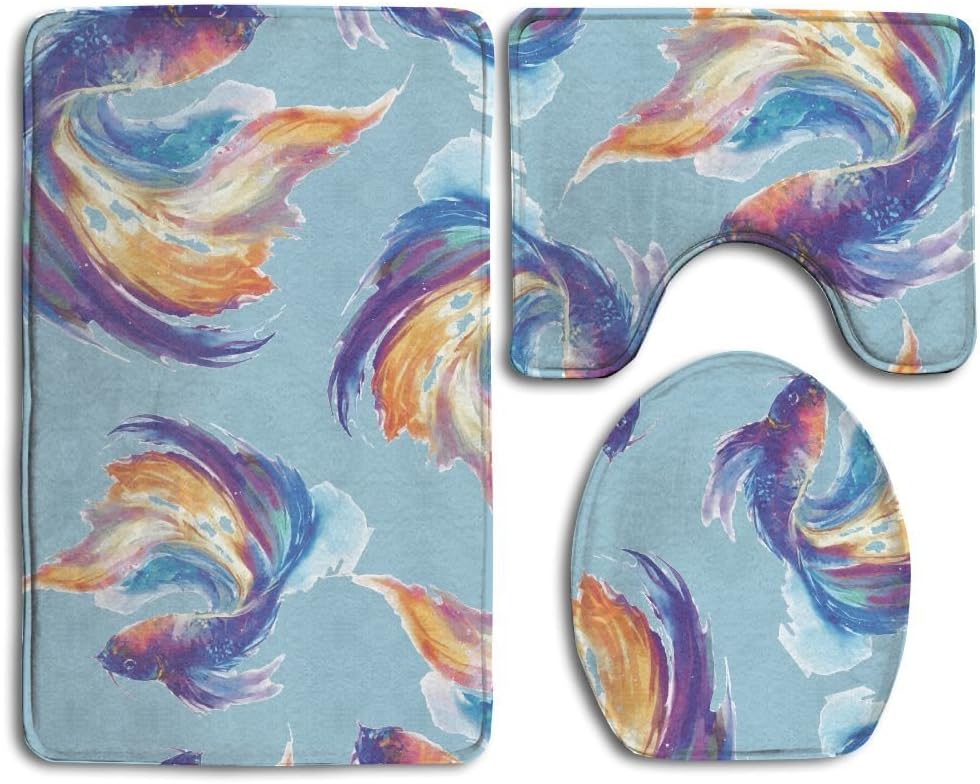 RedBeans Bath Rainbow Goldfish 3 Piece Bathroom Rug Sets Washable Bathroom Rug Sets