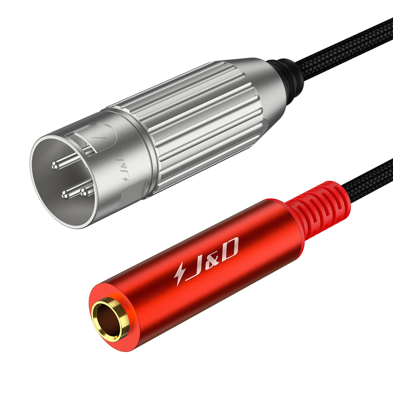 J&D 6.35mm Jack to XLR Interconnect Cable (0.3 m), Balanced 1/4" TRS Female to XLR Male Stereo Audio Adapter for Mixers, Microphones, Amplifiers, Guitars, PA Systems