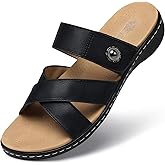 SHIBEVER Women Slides Summer Sandals: Comfortable Walking - Black Slip on Flat Sandals Dressy - Arch Support Sandal Open Toe Size 10