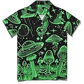 TiwBski Funny Mushroom Graphic Button Down Shirt for Men Short Sleeve Colorful Beach Shirt Hawaiian Shirts