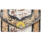Merbaa Women's Western Leather Rustic Rose Boohoo Buckaroo Trifold Handmade Hand Wallet - Stylish and Functional Cowhide Clutch